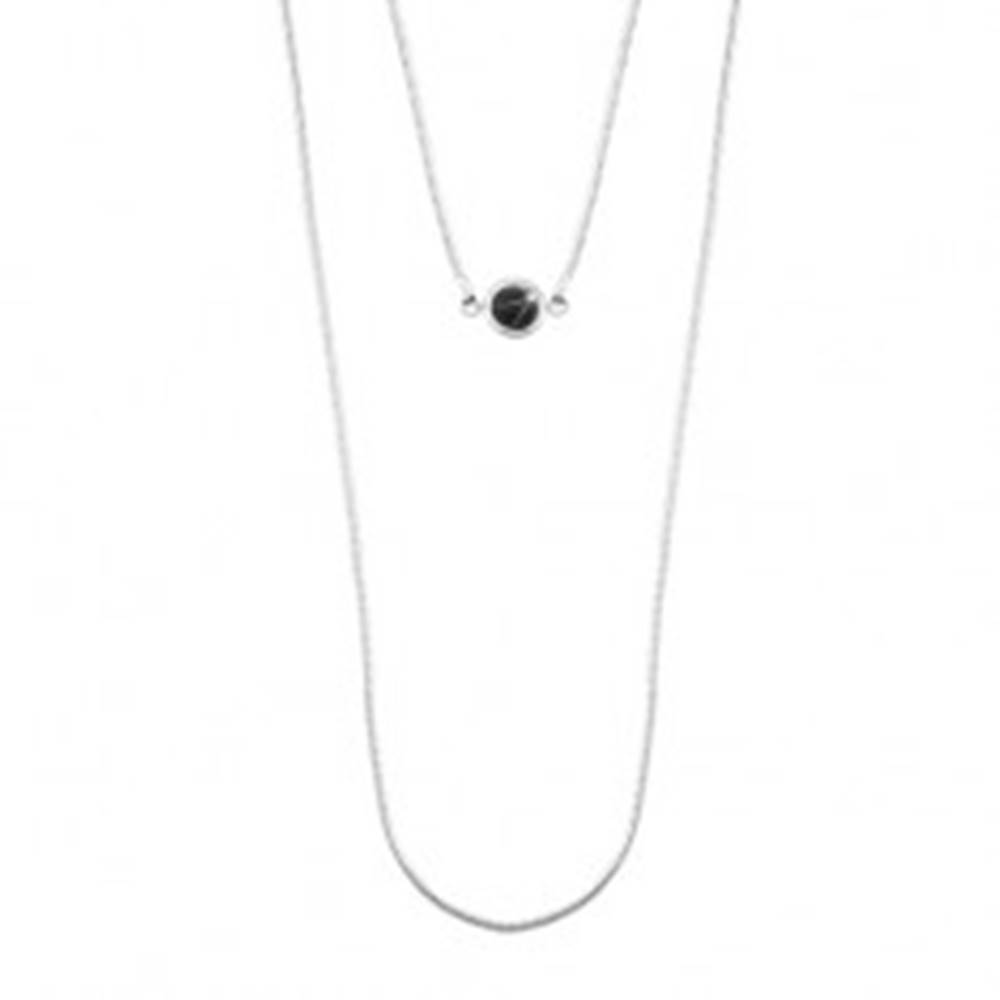 Šperky eshop Strieborný 925 náhrdelník, dvojitá retiazka s hadím vzorom, čierna polgulička