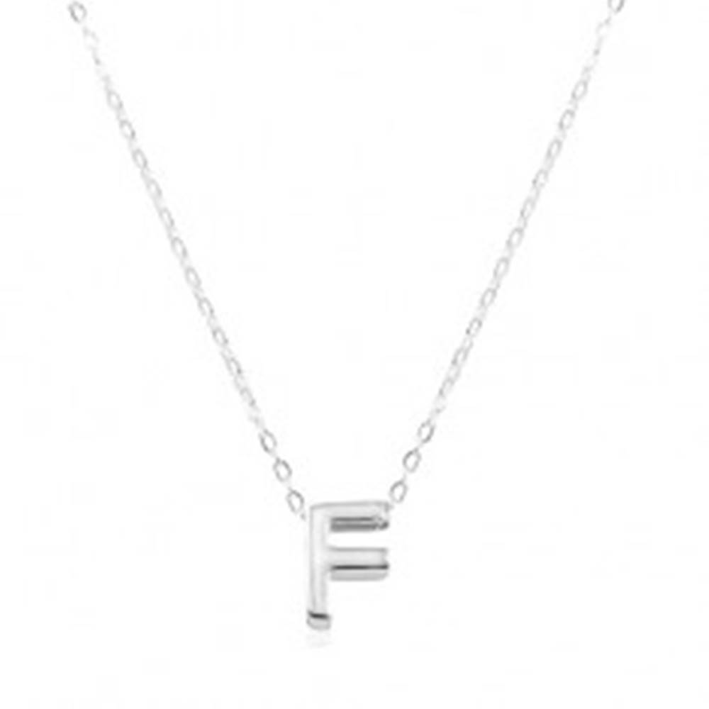 Šperky eshop Strieborný 925 náhrdelník, lesklá retiazka, veľké tlačené písmenko F