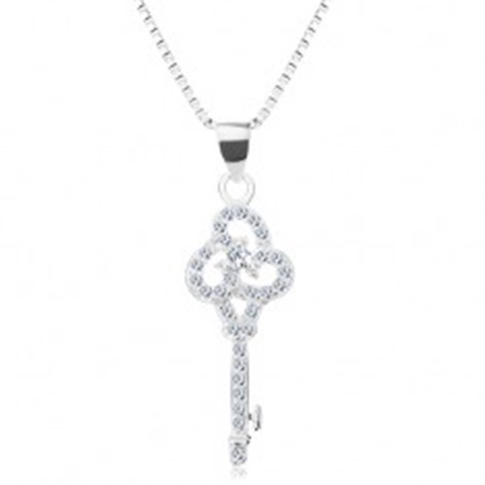 Šperky eshop Strieborný 925 náhrdelník, retiazka s príveskom, číry ligotavý kľúčik, zirkóny
