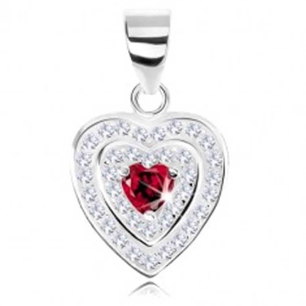 Šperky eshop Strieborný 925 prívesok, zirkónové srdce, dvojitý ligotavý lem