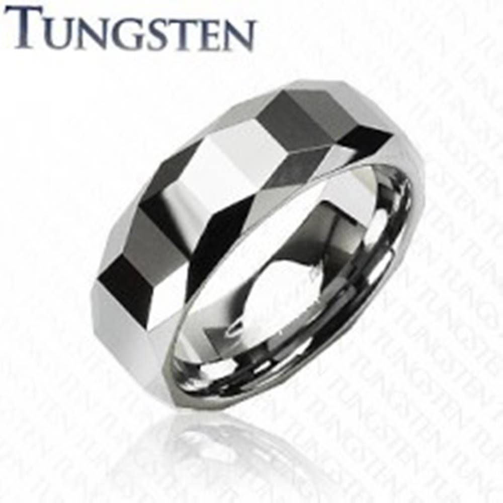 Šperky eshop Wolfrámový prsteň - vysokolesklý s geometrickým vzorom - Veľkosť: 57 mm