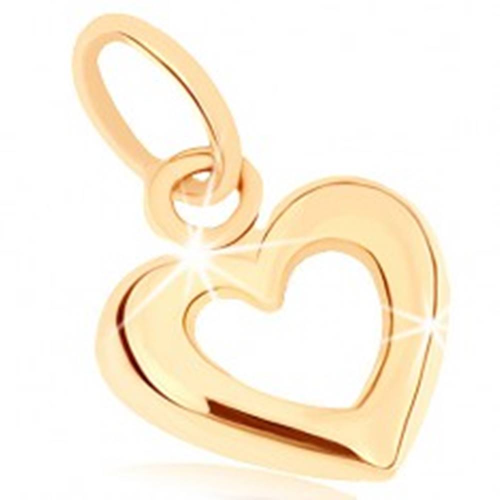 Šperky eshop Zlatý prívesok 375 - širšia zaoblená kontúra súmerného srdca, vysoký lesk