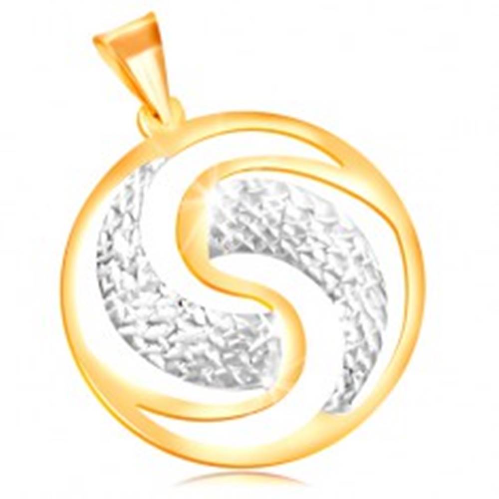 Šperky eshop Zlatý prívesok 585 - veľký kruh so slzičkami z bieleho zlata, drobné zárezy