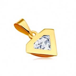 Prívesok v žltom 14K zlate - silueta diamantu, ligotavý číry zirkón