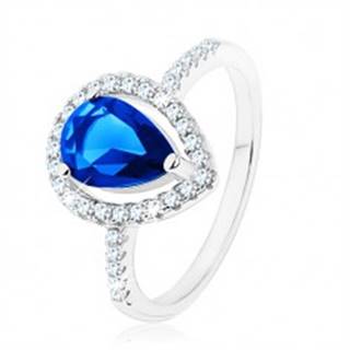 Prsteň, striebro 925, úzke ramená, zirkónová slza modrej farby - Veľkosť: 49 mm