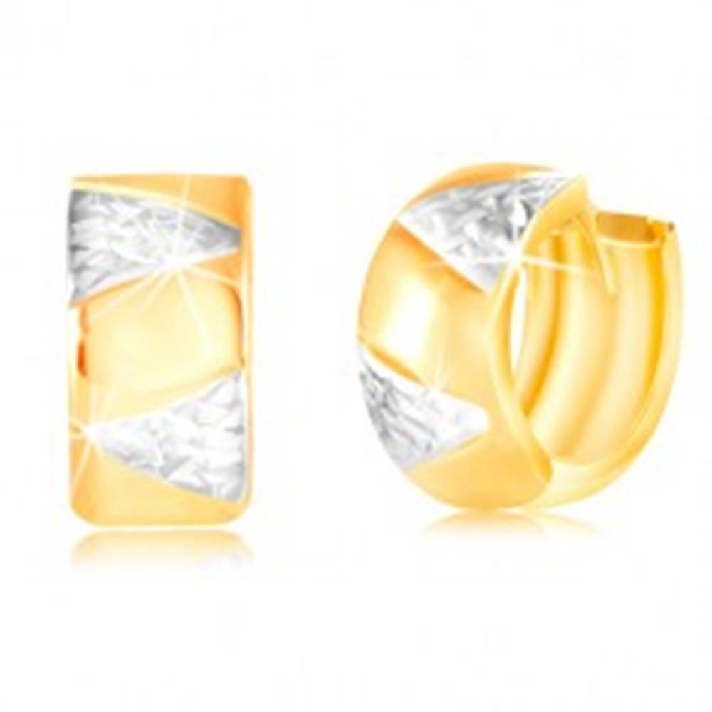 Šperky eshop Kĺbové zlaté náušnice 14K - širší krúžok s trojuholníkmi z bieleho zlata