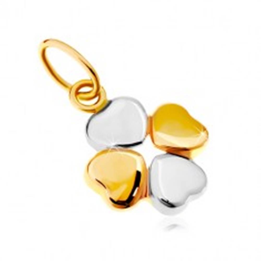 Šperky eshop Prívesok v kombinovanom 14K zlate - dvojfarebný štvorlístok pre šťastie