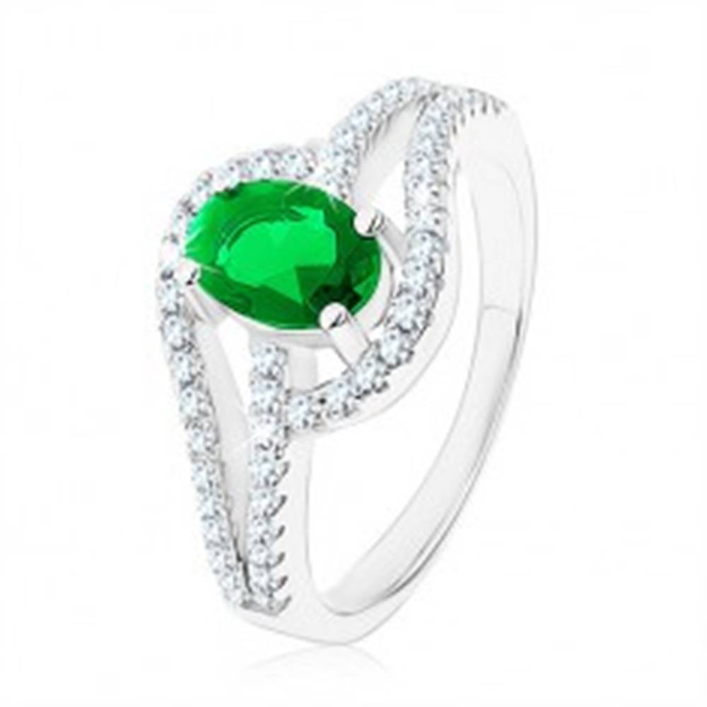 Šperky eshop Prsteň zo striebra 925, prepojené obrysy kvapiek, zelený zirkón - Veľkosť: 49 mm
