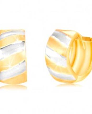 Kĺbové náušnice v 14K zlate - krúžok s matnými dvojfarebnými pásmi