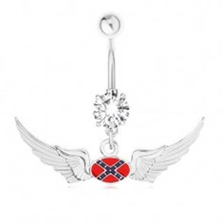 Oceľový piercing do bruška, zirkón, motív vlajky Konfederácie, krídla