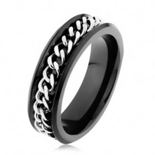 Lesklý čierny prsteň z ocele 316L, retiazka v striebornom odtieni - Veľkosť: 51 mm