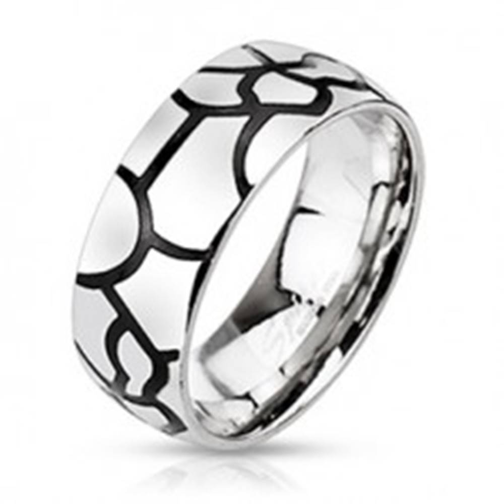 Šperky eshop Oceľový prsteň - imitácia čiernych prasklín - Veľkosť: 51 mm