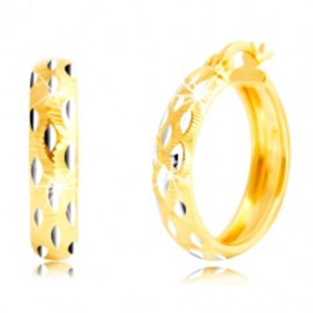 Šperky eshop Okrúhle náušnice v 14K zlate - zrniečka z bieleho zlata, drobné zárezy