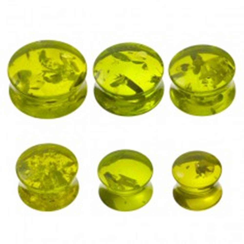 Šperky eshop Piercing do ucha - plug, imitácia zeleného jantáru - Hrúbka: 10 mm