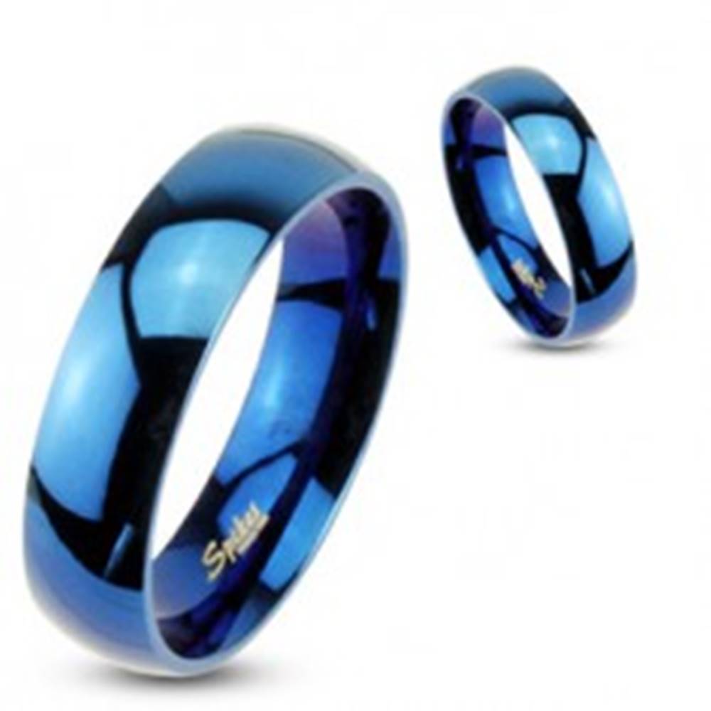Šperky eshop Prsteň z ocele - modrá lesklá obrúčka - Veľkosť: 59 mm