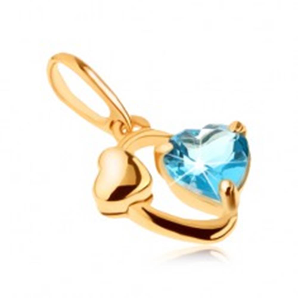 Šperky eshop Zlatý prívesok 585 - kontúra oválu, lesklé srdiečko, srdce z modrého topásu
