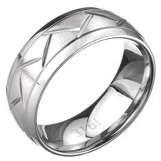 Oceľový prsteň - dve línie a cik-cak vzor, povrch striebornej farby - Veľkosť: 57 mm