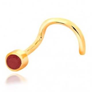 Piercing do nosa zo žltého 14K zlata - zahnutý tvar, červený rubín v objímke