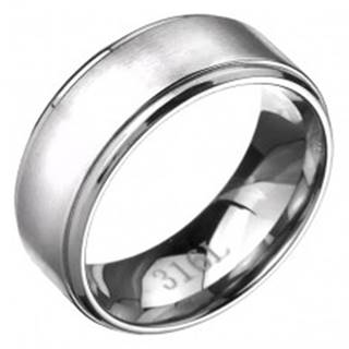 Prsteň z ocele - obrúčka s matným pásom striebornej farby, lesklé okraje - Veľkosť: 57 mm