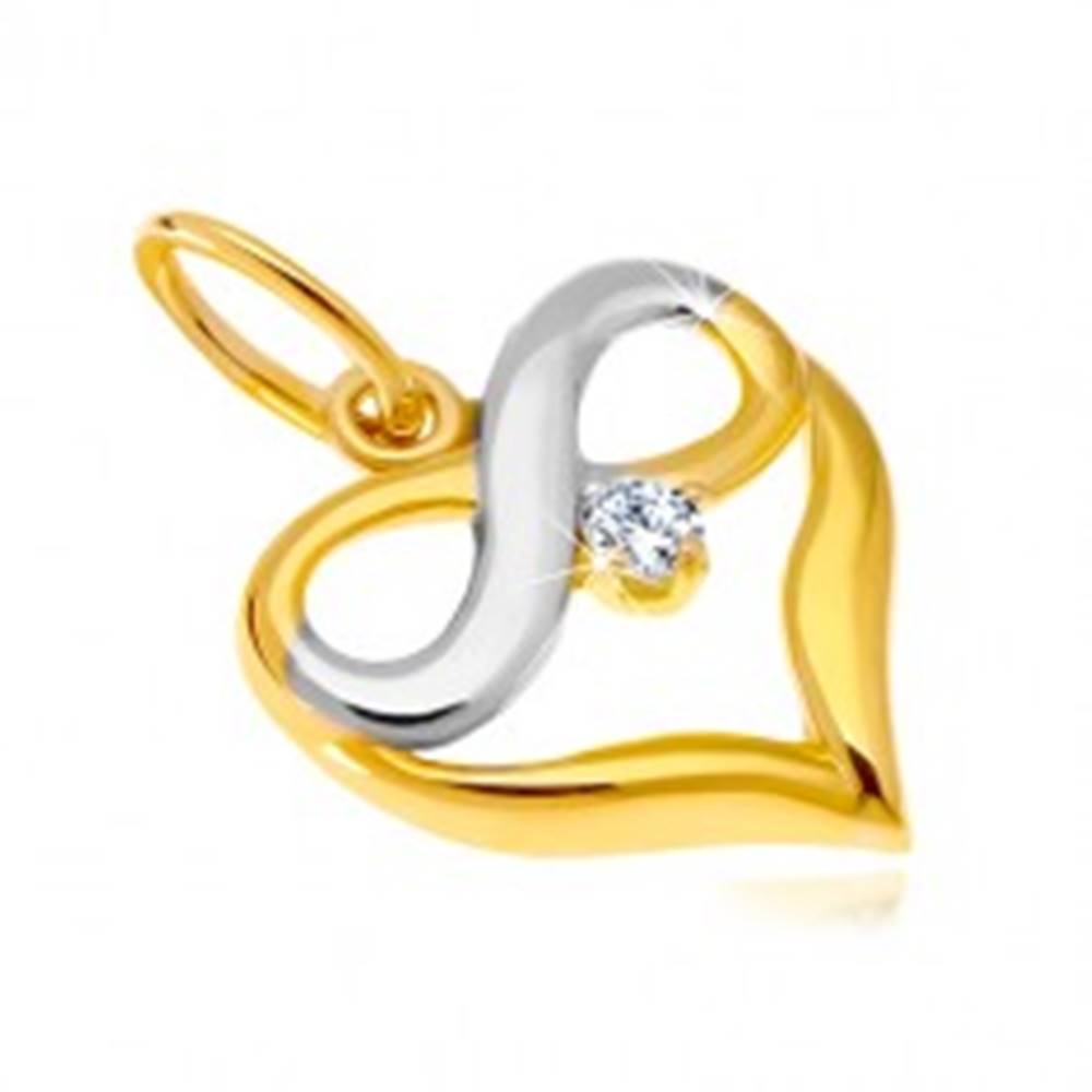 Šperky eshop Prívesok z kombinovaného 14K zlata - kontúra srdca, symbol nekonečna, zirkón