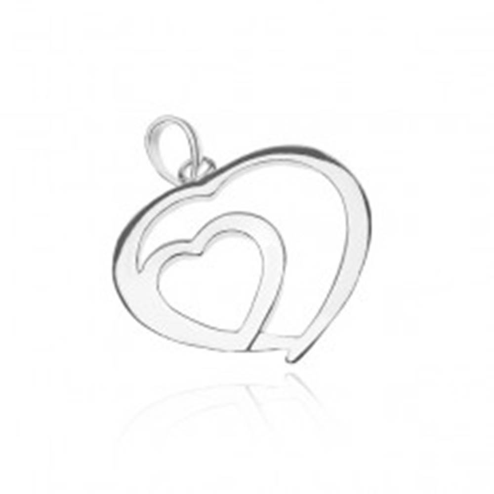 Šperky eshop Strieborný prívesok 925 - lesklé srdce v srdci