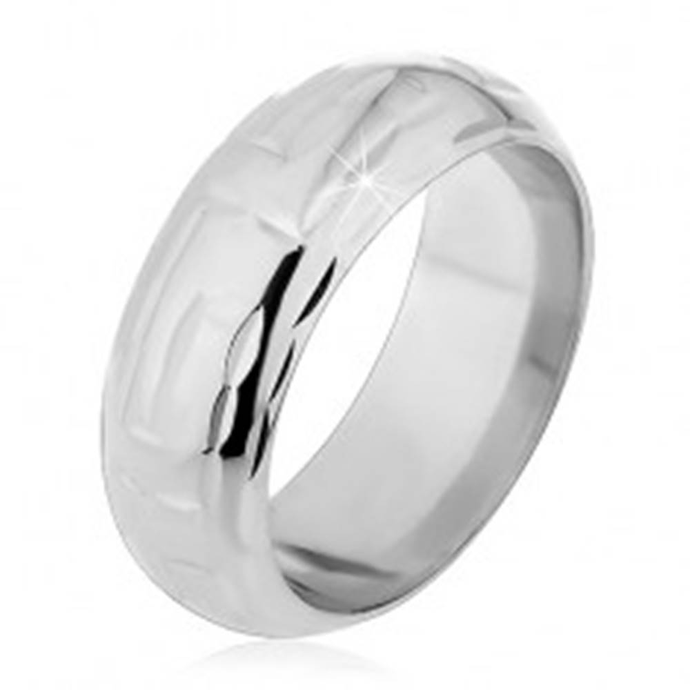 Šperky eshop Strieborný prsteň 925 - zárezy v tvare L tvoriace labyrint - Veľkosť: 49 mm