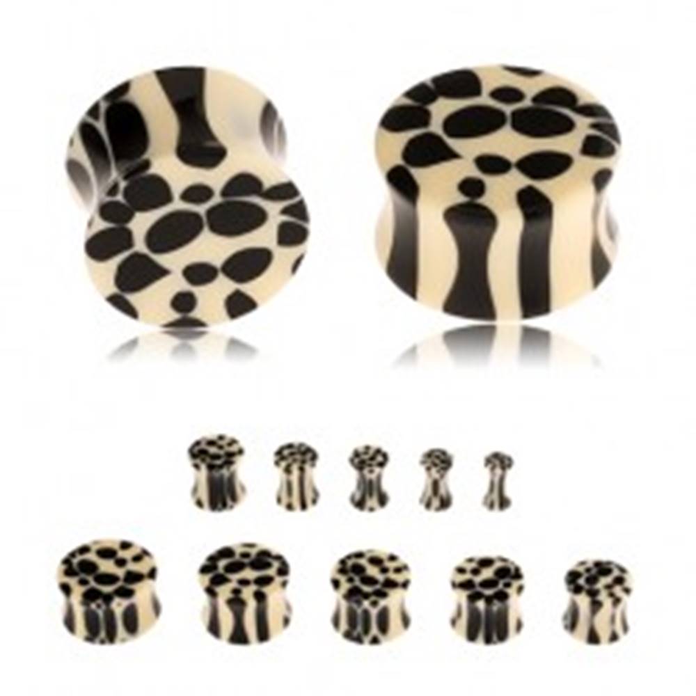 Šperky eshop Akrylový sedlový plug do ucha, béžovo-čierny leopardí vzor - Hrúbka: 10 mm