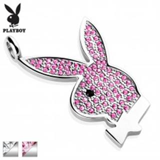 Oceľový prívesok Playboy, strieborná farba, zajačik vykladaný zirkónmi - Farba: Číra - čierna