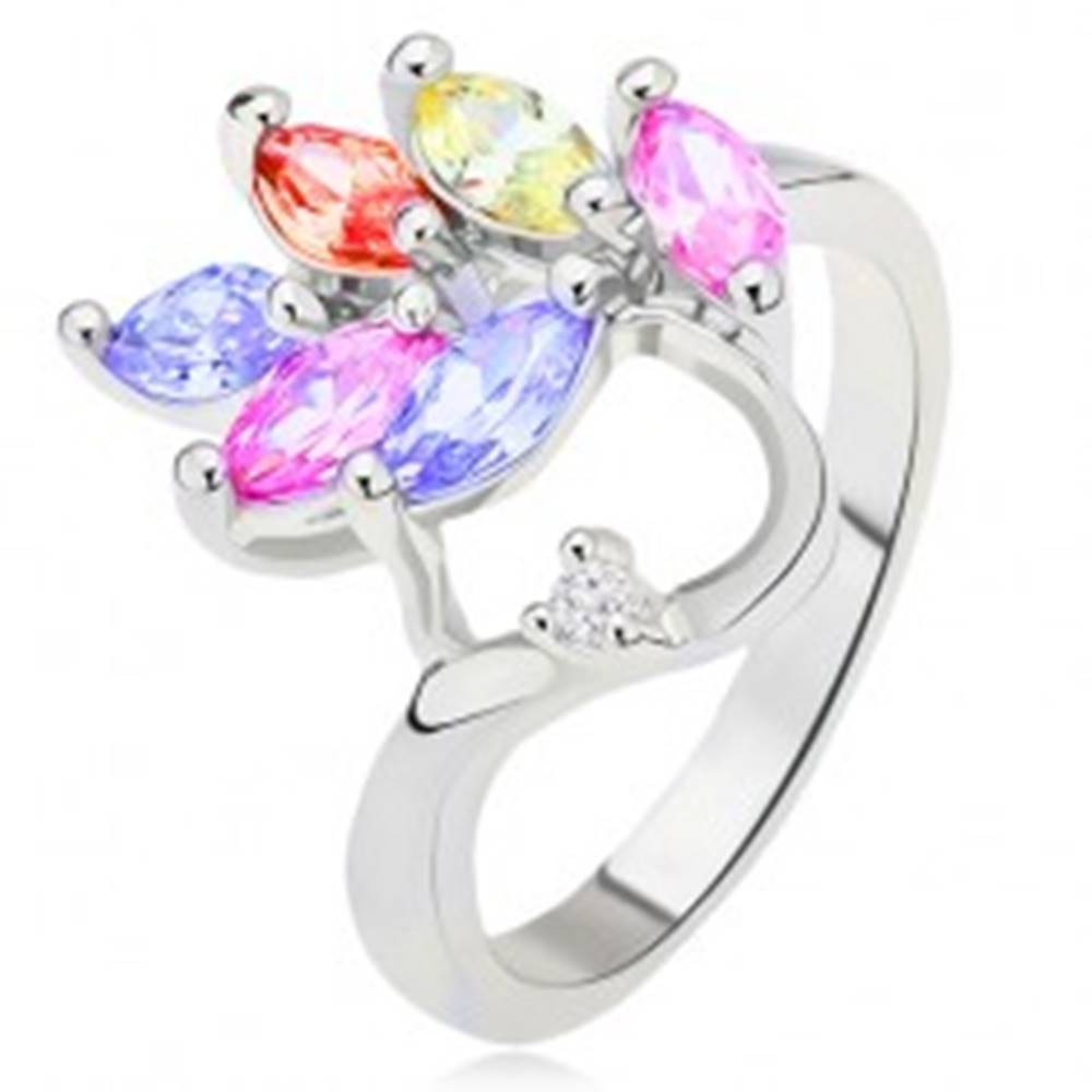 Šperky eshop Lesklý prsteň, farebné zrnkovité zirkóny - list, číry kamienok - Veľkosť: 48 mm