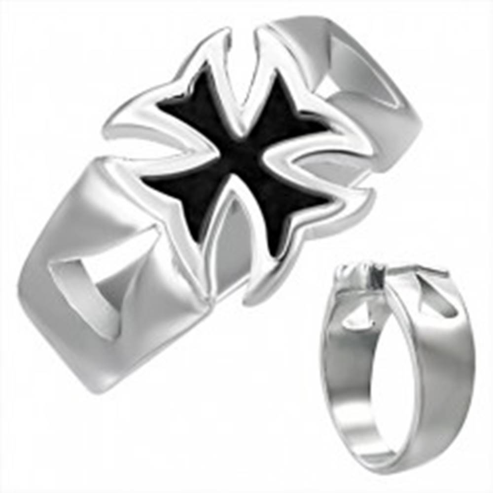 Šperky eshop Mohutný oceľový prsteň s patinovaným maltézskym krížom - Veľkosť: 54 mm