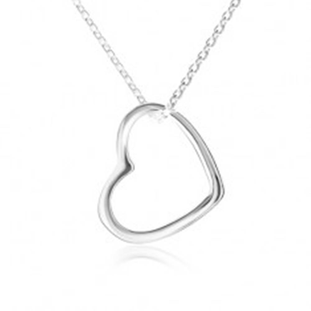 Šperky eshop Náhrdelník - kontúra súmerného srdca, ligotavá retiazka, striebro 925