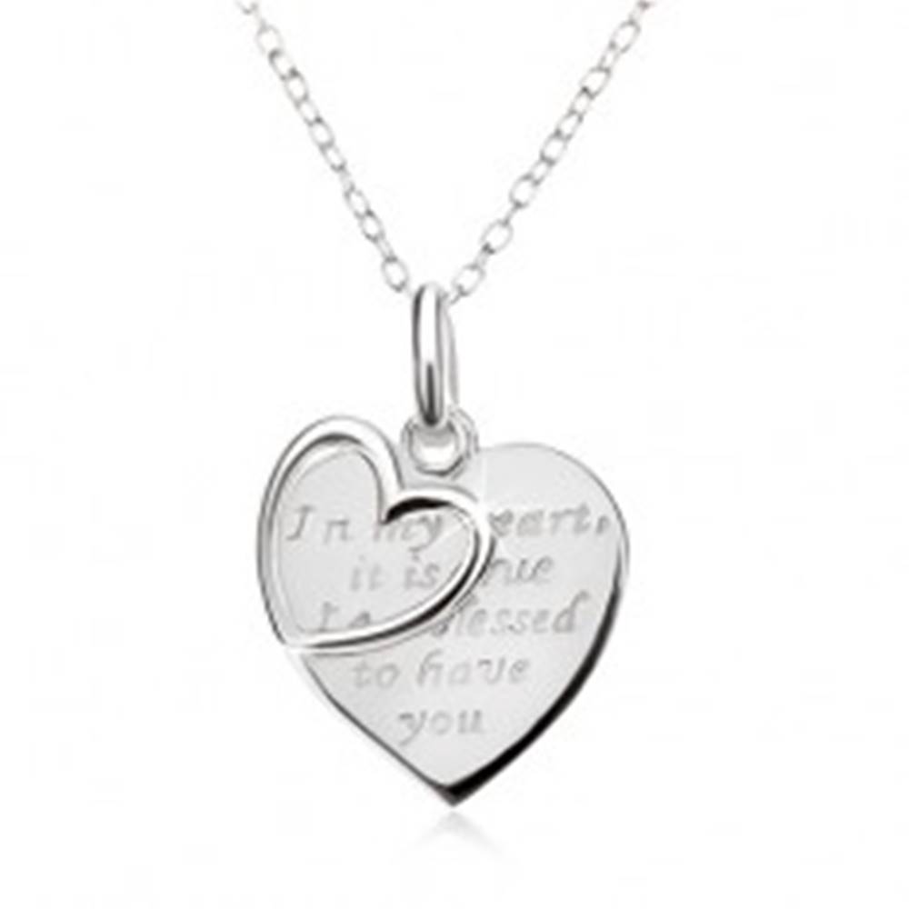 Šperky eshop Náhrdelník - retiazka, srdce s nápisom, obrys srdca, striebro 925