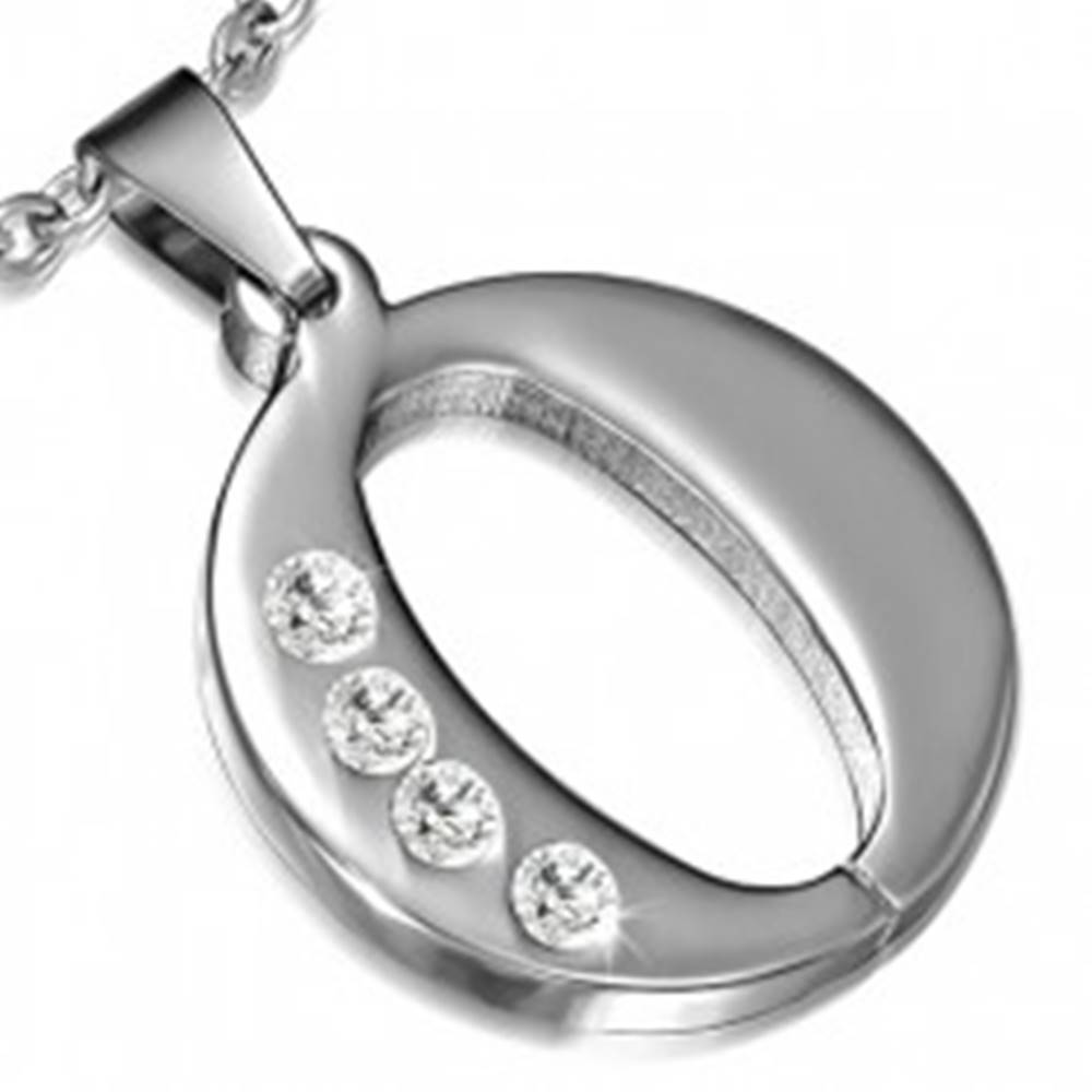 Šperky eshop Prívesok z nerezovej ocele - tvar písmena "O" s kamienkami