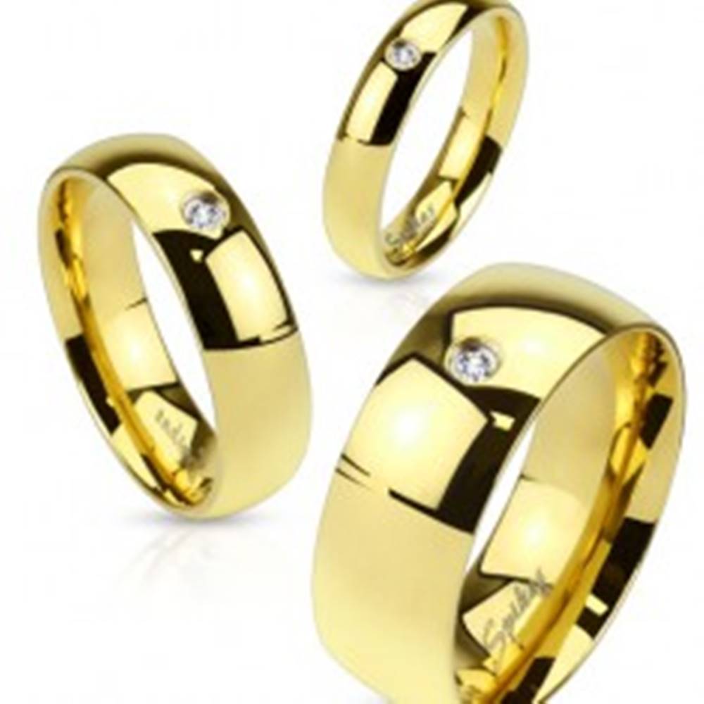 Šperky eshop Prsteň z ocele 316L zlatej farby, číry zirkónik, lesklý hladký povrch, 4 mm - Veľkosť: 48 mm