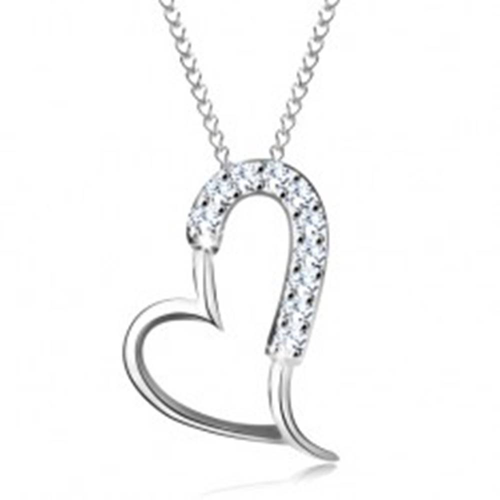 Šperky eshop Strieborný 925 náhrdelník - ligotavá asymetrická kontúra srdca, tenká retiazka