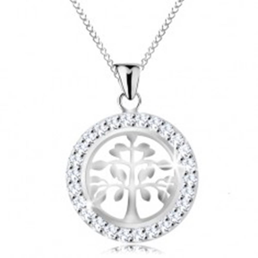 Šperky eshop Strieborný 925 náhrdelník, prívesok - lesklý strom života v trblietavej obruči