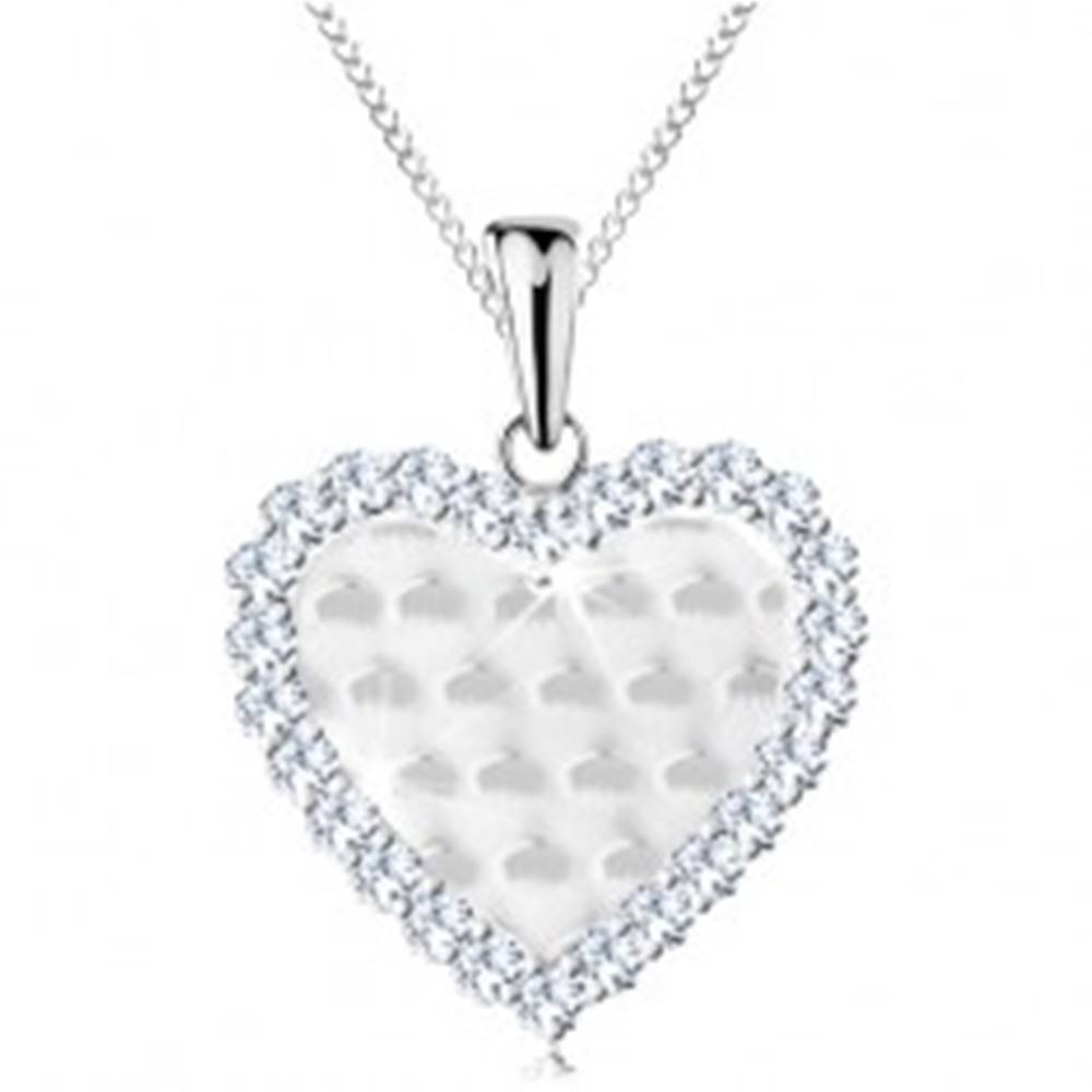 Šperky eshop Strieborný 925 náhrdelník, srdiečko s ligotavými oblúčikmi a čírym lemom