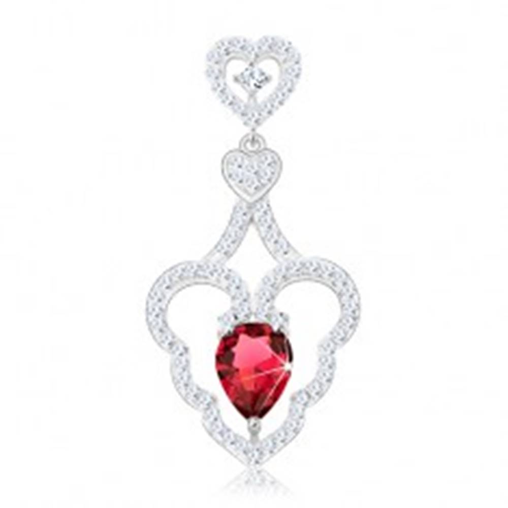 Šperky eshop Strieborný prívesok 925, dve malé srdiečka, vlnitá kontúra srdca, ružová kvapka