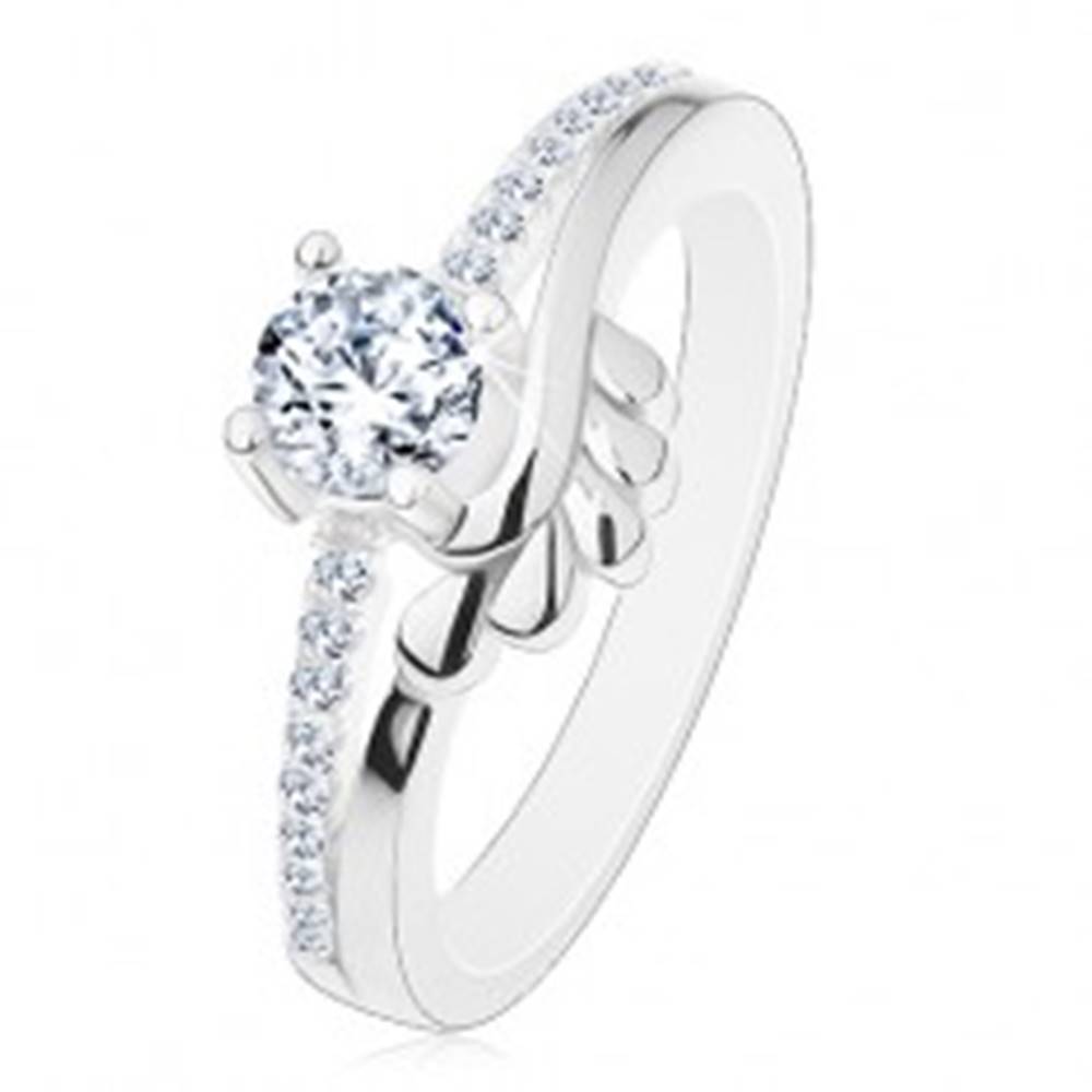 Šperky eshop Zásnubný prsteň, striebro 925, číry zirkón a trblietavé ramená, lístočky - Veľkosť: 49 mm