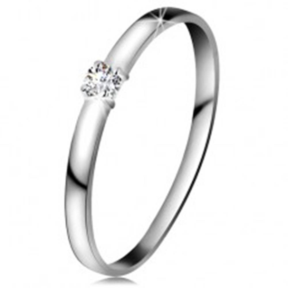Šperky eshop Briliantový prsteň v bielom 14K zlate - diamant čírej farby, lesklé ramená - Veľkosť: 49 mm