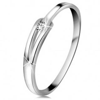 Briliantový prsteň z bieleho 14K zlata - ligotavý číry diamant, úzke rozdelené ramená - Veľkosť: 49 mm