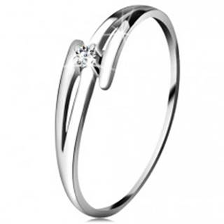 Briliantový prsteň z bieleho 14K zlata - rozdelené zvlnené ramená, číry diamant - Veľkosť: 49 mm