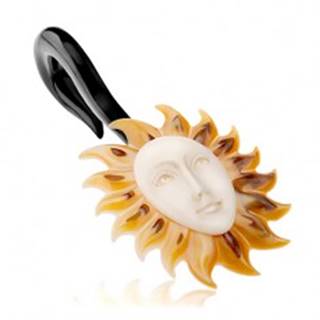 Plug do ucha z organického materiálu, čierny háčik, slnko s bielou tvárou - Hrúbka: 10 mm