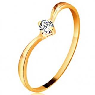 Prsteň zo žltého zlata 585 - lesklé zahnuté ramená, ligotavý číry diamant - Veľkosť: 49 mm