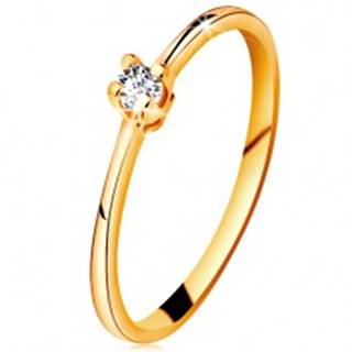 Zlatý prsteň 585 - ligotavý číry briliant v štvorcípom kotlíku, zúžené ramená - Veľkosť: 49 mm