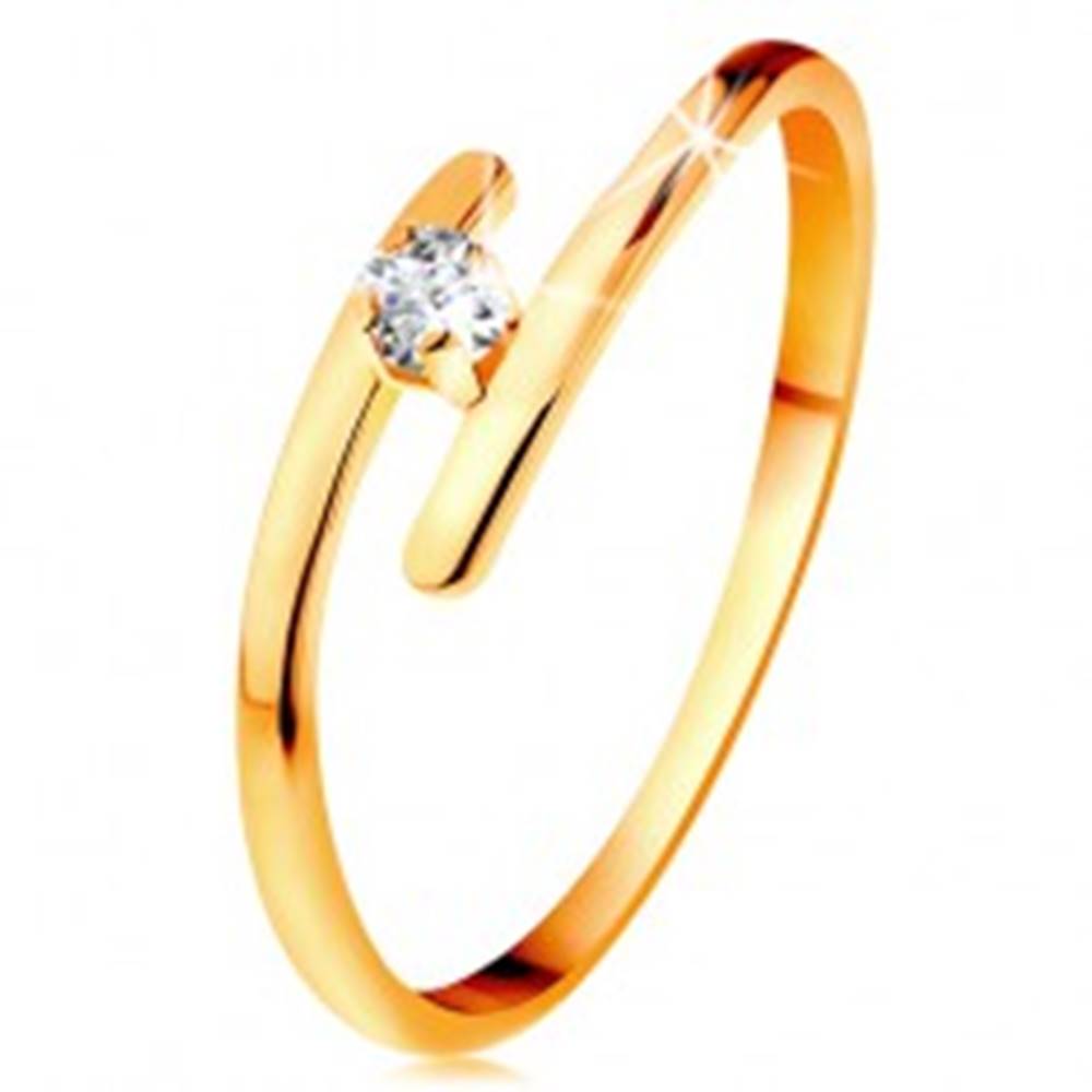 Šperky eshop Diamantový prsteň v žltom 14K zlate - žiarivý číry briliant, tenké predĺžené ramená - Veľkosť: 49 mm