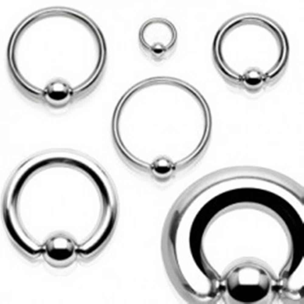 Šperky eshop Oceľový piercing - krúžok a gulička striebornej farby, hrúbka 1,6 mm - Rozmer: 1,2 mm x 10 mm x 4 mm