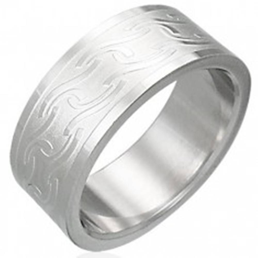 Šperky eshop Prsteň z chirurgickej ocele s matnými pruhmi rôzneho tvaru - Veľkosť: 54 mm
