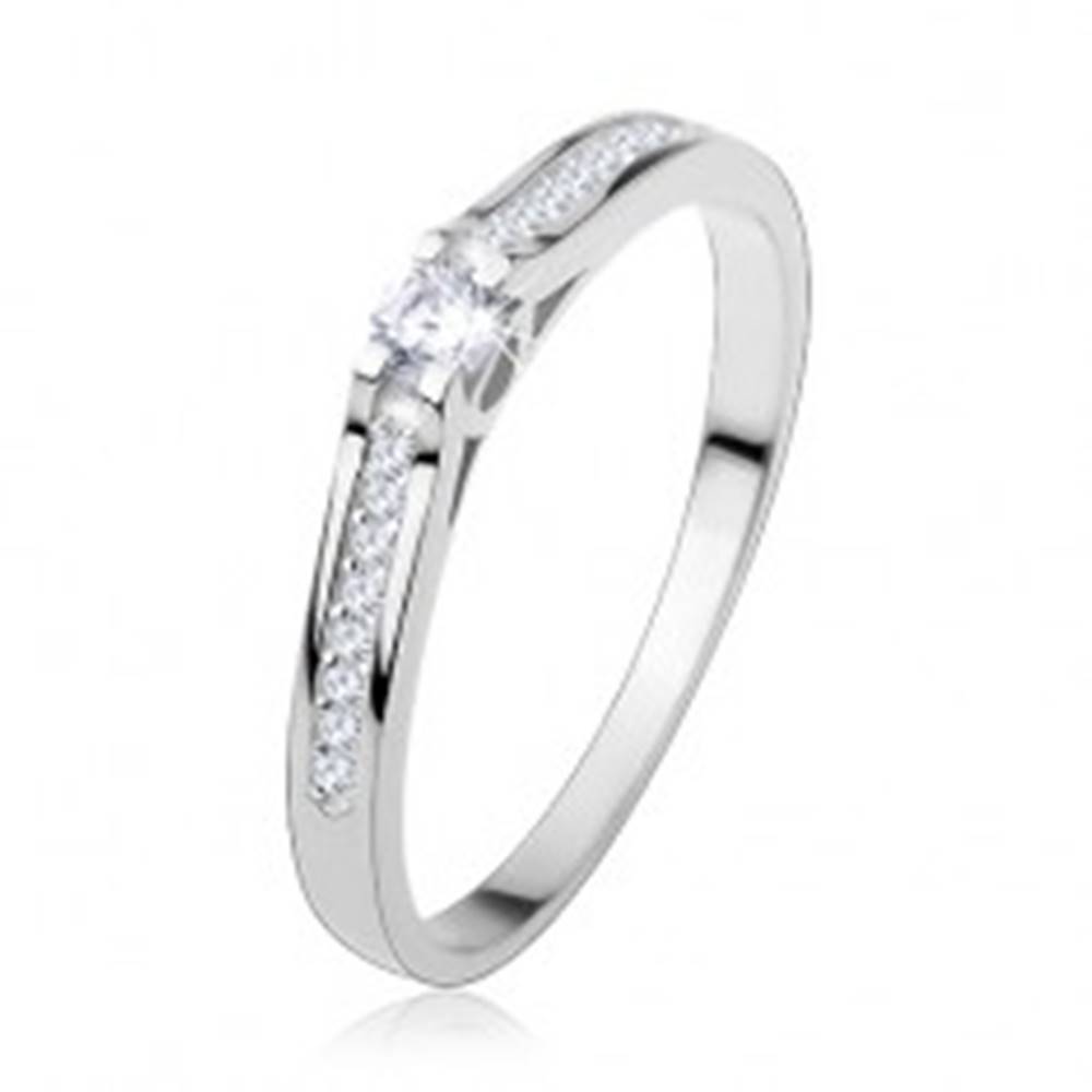 Šperky eshop Strieborný prsteň 925, úzke lesklé ramená, priehľadné zirkóny - Veľkosť: 48 mm