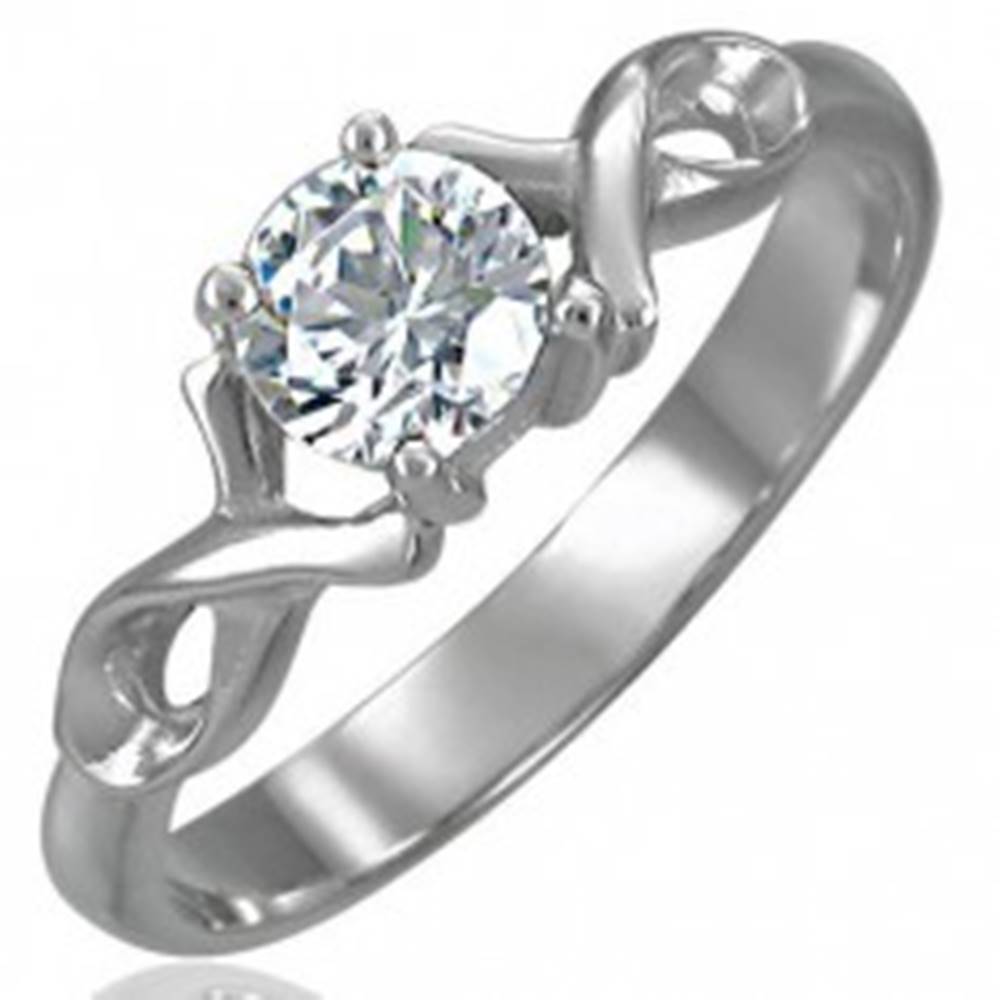 Šperky eshop Zásnubný prsteň so zirkónom s dvojitou oceľovou stužkou - Veľkosť: 49 mm